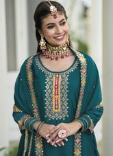Bluming Chinon Salwar Suit in Rama